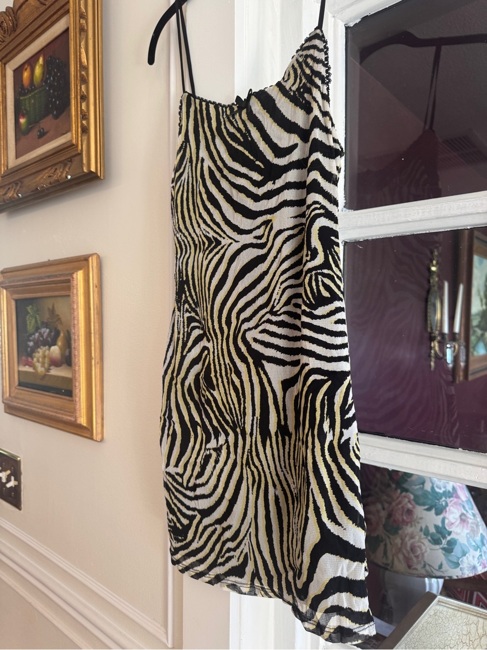 Y2K Urban Renewal Zebra Print Mini Dress in Black and Cream